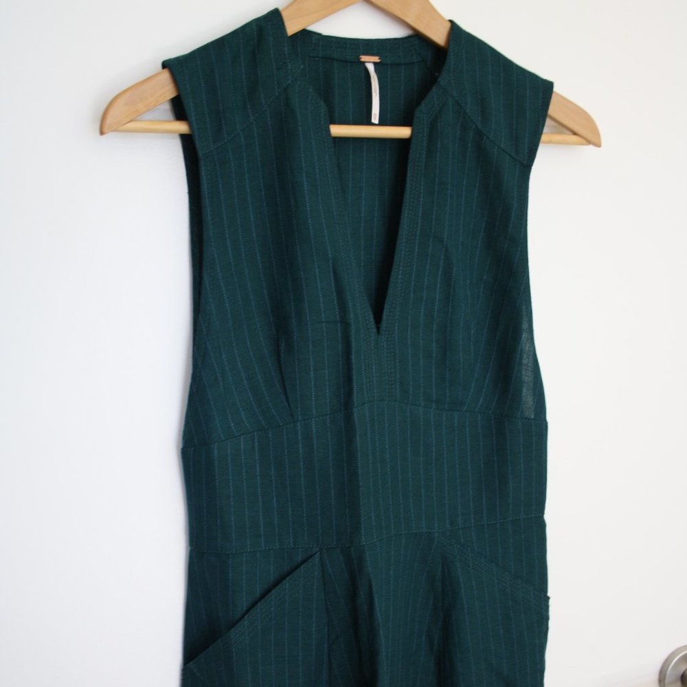 Free People midi forest green linen blend dress XS